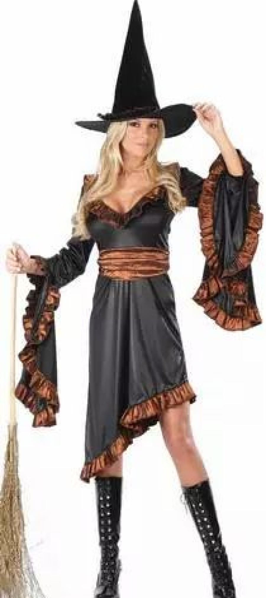 Witches & Monsters * | Ruffle Witch Plus Size Adult Costume