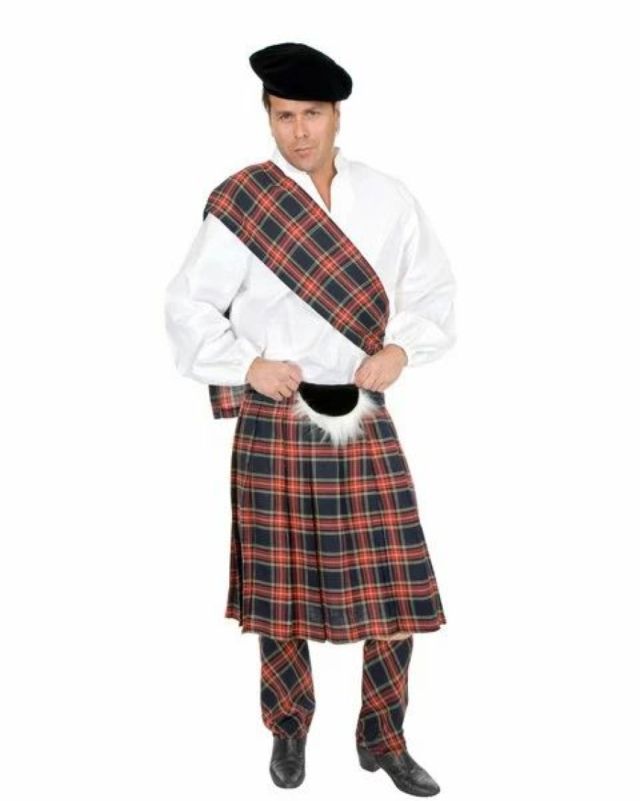 Mens Costumes * | Mens Plus Size Scottish Navy Plaid Kilt Costume