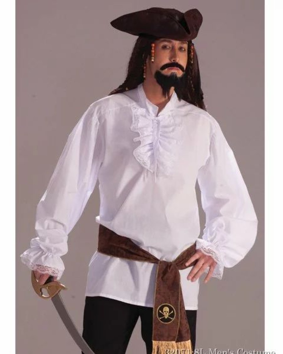 Mens Costumes * | Deluxe Ruffled Cotton Shirt With Lace Trim Costumefor Adult